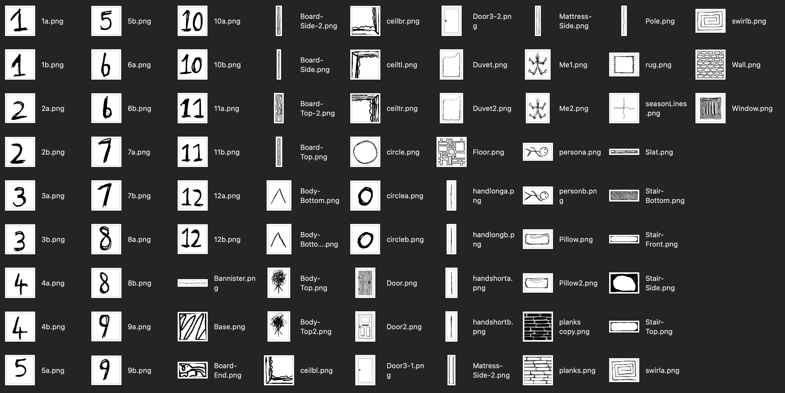 Finder window of all drawn and edited textures